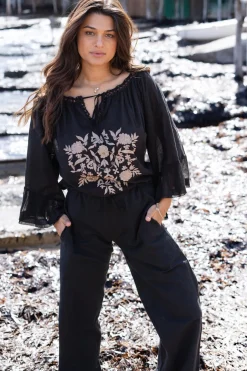 Pantalon Agar Bordado Noir