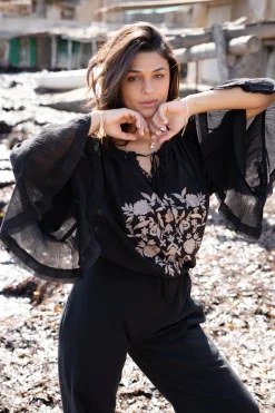Pantalon Agar Bordado Noir