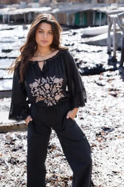 Pantalon Agar Bordado Noir