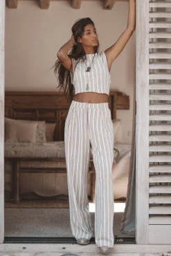 Pantalon rayé Ivy Beige/Noir