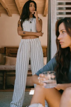 Pantalon rayé Ivy Beige/Noir