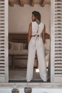 Pantalon rayé Ivy Beige/Noir