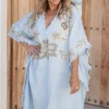 Poncho Alanza Floral Bleu pâle