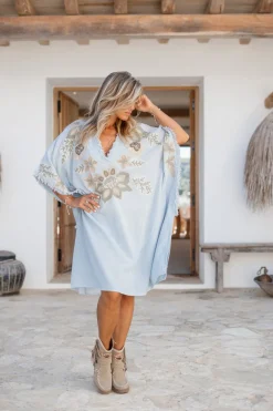Poncho Alanza Floral Bleu pâle