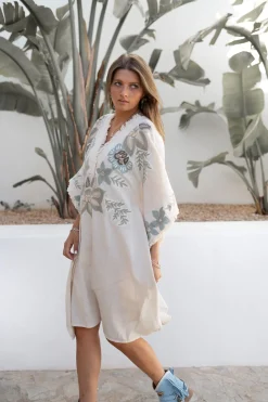 Poncho Alanza Floral Ivoire