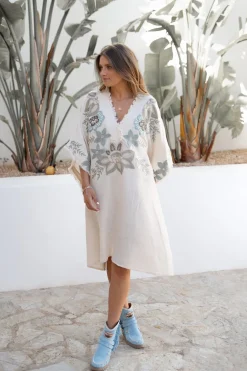 Poncho Alanza Floral Ivoire