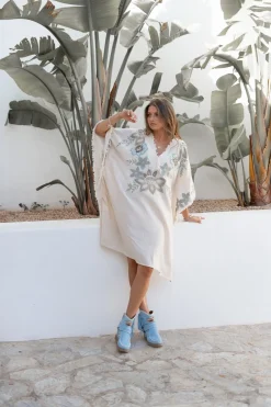 Poncho Alanza Floral Ivoire