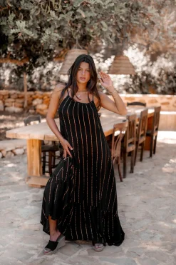 Robe à bretelles Gigi Stripe Noir
