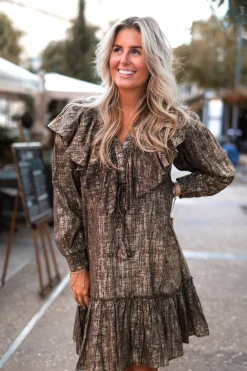 Robe courte à volants Sparkle Taupe Gold