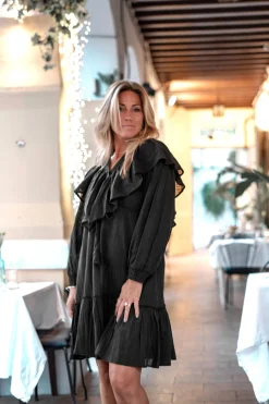 Robe courte à volants Sparkle Noir