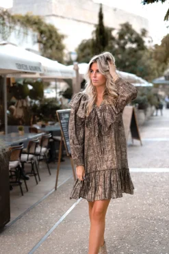 Robe courte à volants Sparkle Taupe Gold
