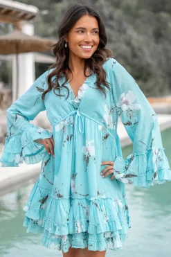 Robe courte Anna Bloom Turquoise