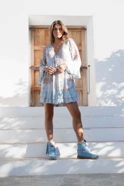 Robe courte Dantae Flower Impression bleu pâle