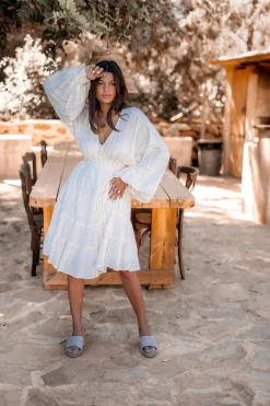 Robe courte Famme Ecru