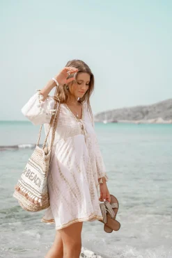 Robe courte Inessa Tie Dye Blanc/ taupe
