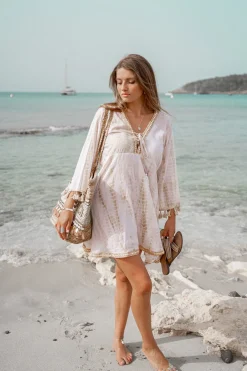 Robe courte Inessa Tie Dye Blanc/ taupe