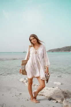 Robe courte Inessa Tie Dye Blanc/ taupe