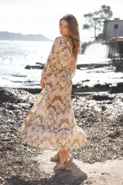 Robe Gloria Baroque Taupe imprimé