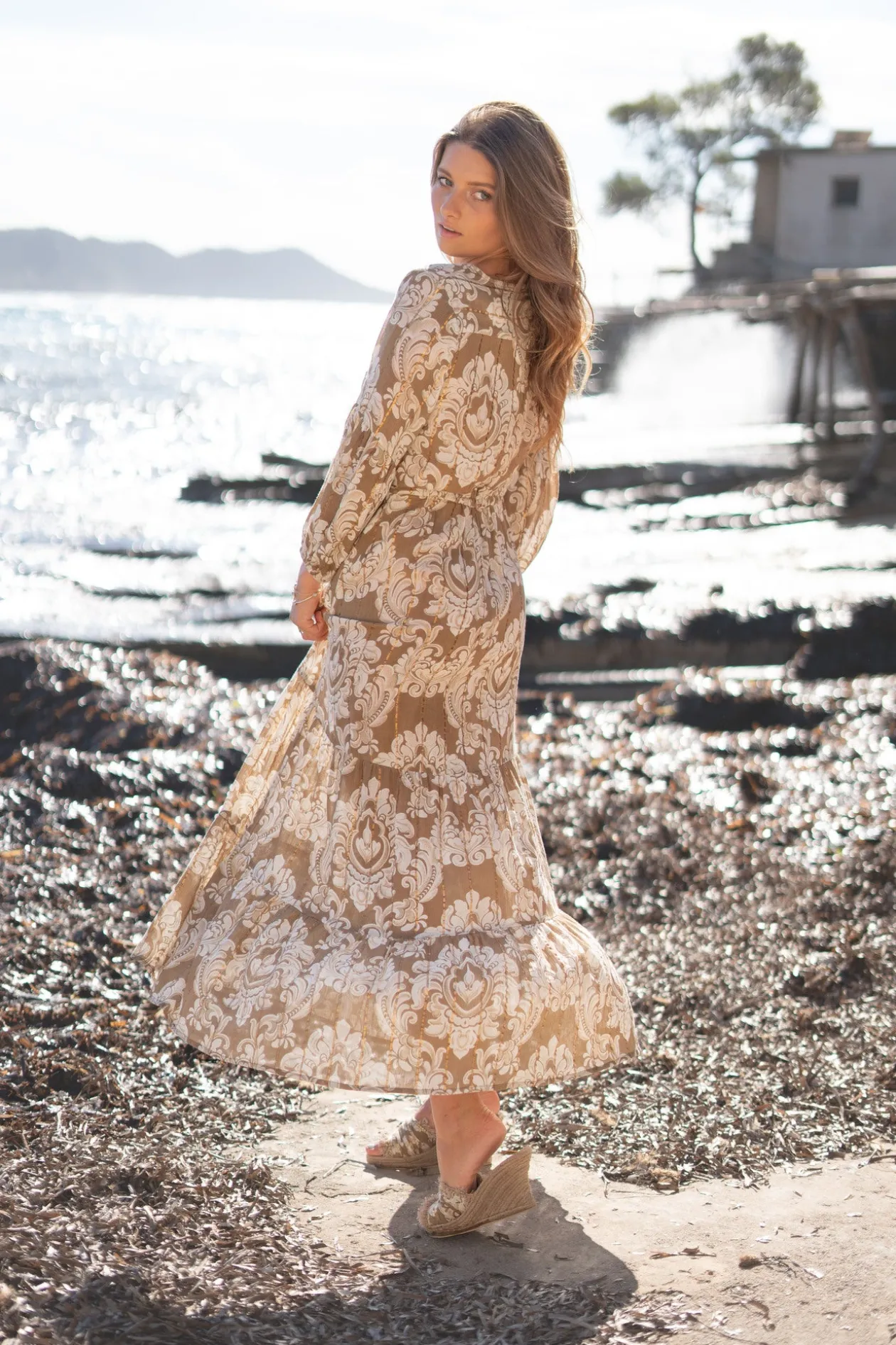 Robe Gloria Baroque Taupe imprimé