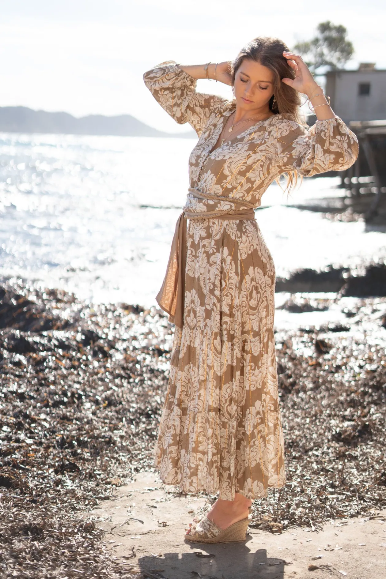 Robe Gloria Baroque Taupe imprimé
