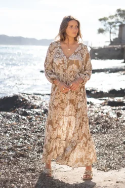 Robe Gloria Baroque Taupe imprimé