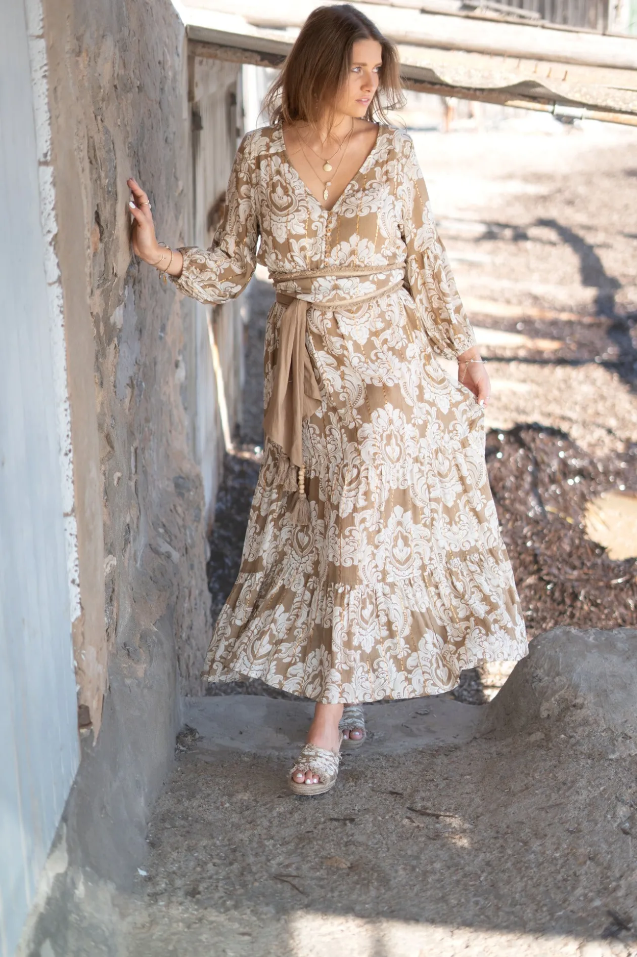 Robe Gloria Baroque Taupe imprimé