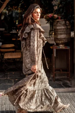 Robe longue à volants Sparkle Taupe Gold
