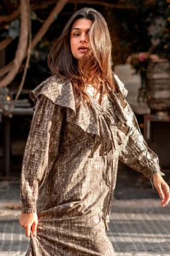 Robe longue à volants Sparkle Taupe Gold