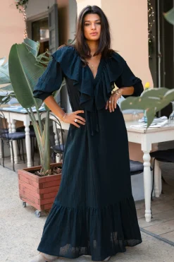 Robe longue à volants Sparkle Noir