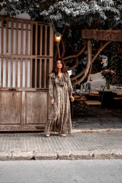 Robe longue à volants Sparkle Taupe Gold