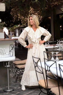 Robe longue à volants Sparkle Ecru Gold