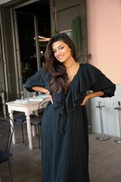 Robe longue à volants Sparkle Noir