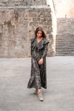 Robe longue à volants Sparkle Black Gold