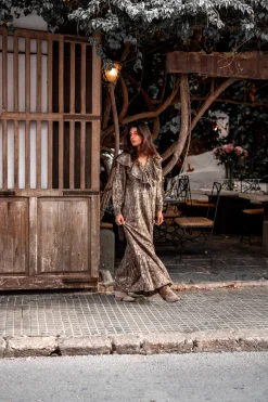 Robe longue à volants Sparkle Taupe Gold