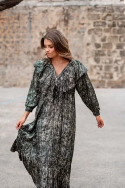 Robe longue à volants Sparkle Black Gold