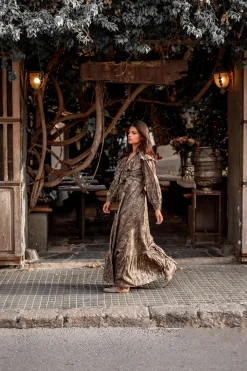 Robe longue à volants Sparkle Taupe Gold
