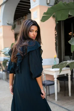 Robe longue à volants Sparkle Noir
