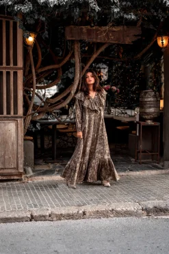 Robe longue à volants Sparkle Taupe Gold