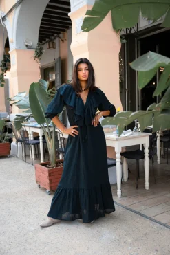 Robe longue à volants Sparkle Noir