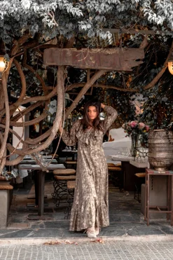 Robe longue à volants Sparkle Taupe Gold