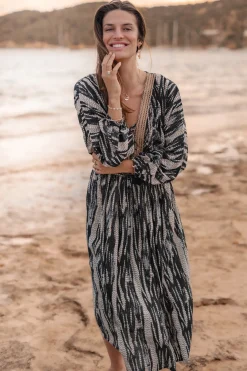 Robe longue Emika Noir Imprimé