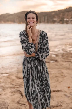Robe longue Emika Noir Imprimé