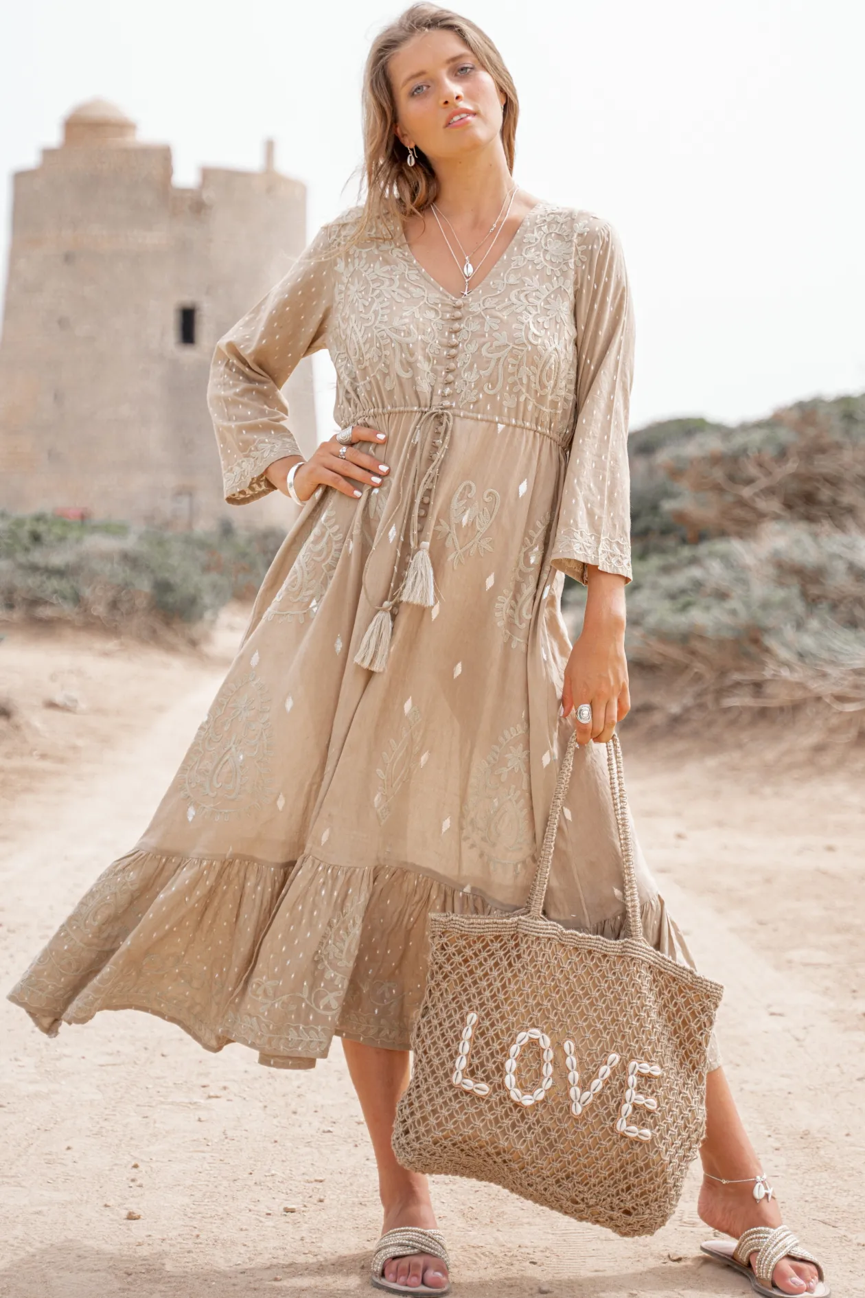 Robe longue Flora Taupe