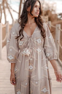 Robe longue Ida Ethnic Taupe Print