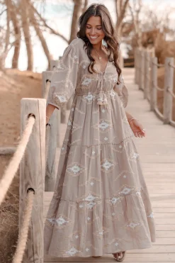 Robe longue Ida Ethnic Taupe Print