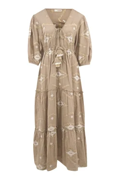 Robe longue Ida Ethnic Taupe Print