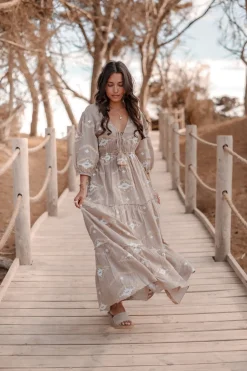 Robe longue Ida Ethnic Taupe Print