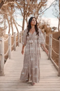 Robe longue Ida Ethnic Taupe Print