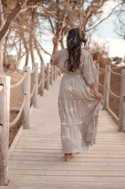 Robe longue Ida Ethnic Taupe Print