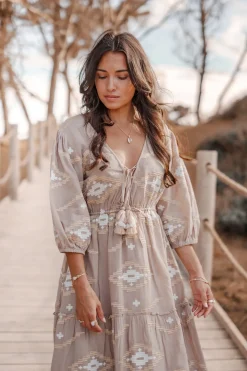 Robe longue Ida Ethnic Taupe Print